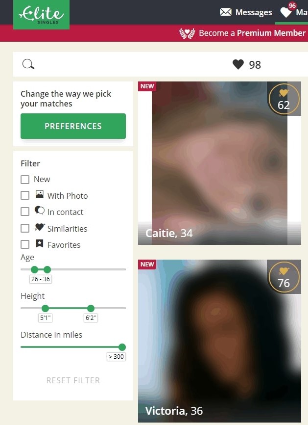 EliteSingles filters